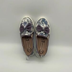 SLIP-ON FOR GIRLS,Azul Vegan Glitter Florar Pattern, Size # 31